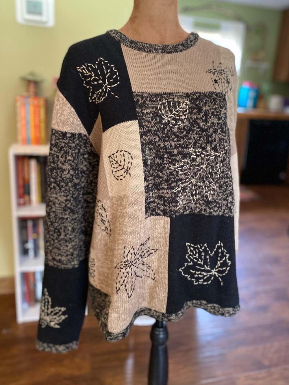 Christopher and banks patchwork fall leaf embroider sweater